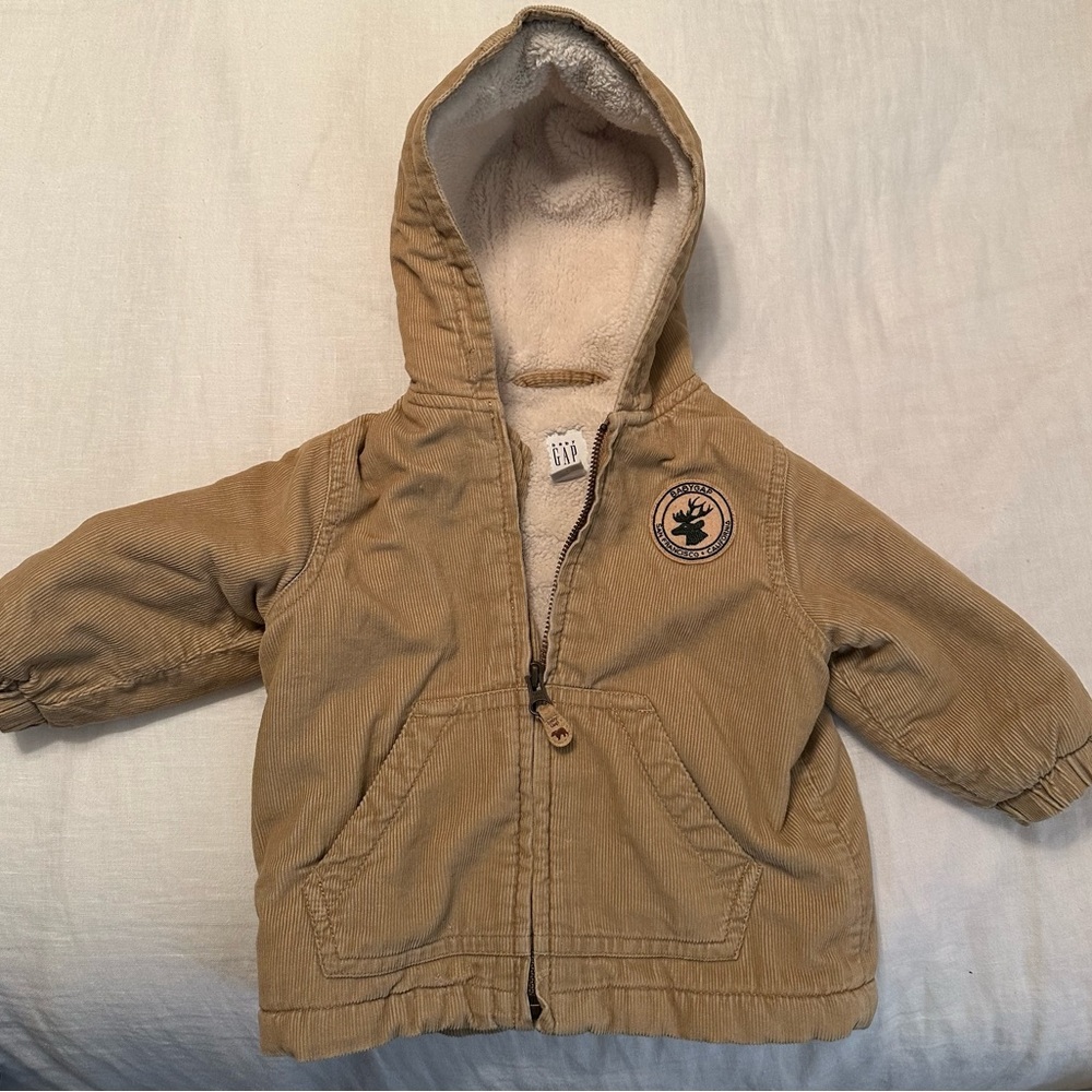 BABY GAP BABY BOY CORDUROY FAUX FUR LINED JACKET
